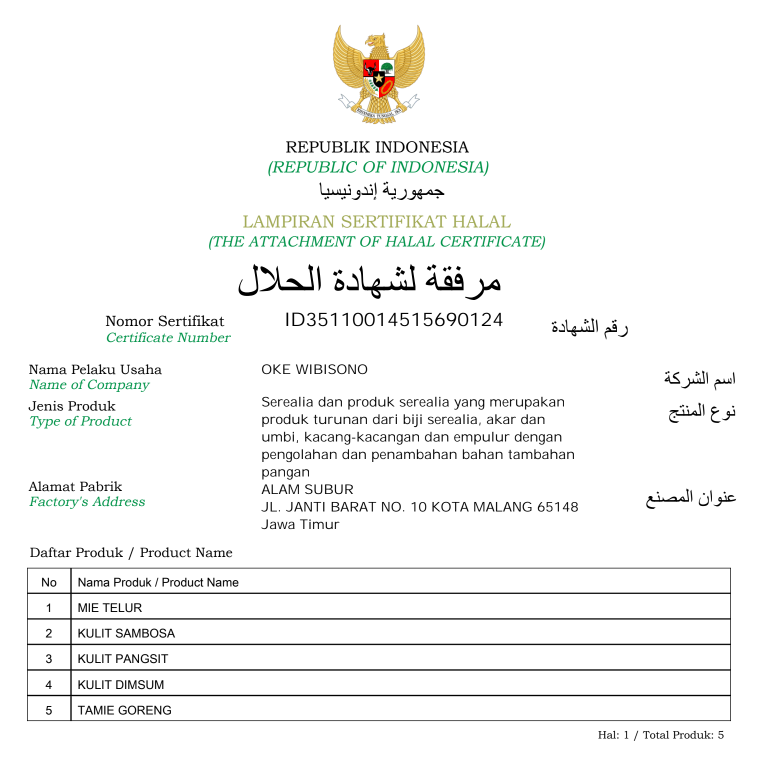 Nomor Halal Alam Subur